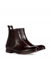 Inject high style to any look with these sophisticated leather ankle boots from Paul Smith - Rounded upturned toe, chunky heel, supple shiny leather, elasticized side panels, pull-on tab - Style with straight leg jeans and a cashmere pullover or a sleek suit