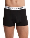 Boxer briefs underwear with contrasting Burberry logo across elastic waist band.