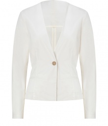 Get the look of the moment with See by Chlo?s collarless white cotton jacket, a pristine choice for finishing warm weather outfits - Collarless, long sleeves, tack-stitched cuff detailing, front slit pockets, single front button closure - Tailored fit - Wear over a silk tee with skinny jeans and heels Get the look of the moment with See by Chlo?s collarless white cotton jacket, a pristine choice for finishing warm weather outfits - Collarless, long sleeves, tack-stitched cuff detailing, front slit pockets, single front button closure - Tailored fit - Wear over a silk tee with skinny jeans and heels