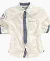 High marks for style in a back-to-school shirt from GUESS that gives your young gentleman the look of a tie-without the extra fuss.