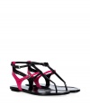 With their cool colorblocking and graphic look, Ralph Lauren Collections two-tone leather sandals are a sleek take on warm weather sophistication - Thong strap, double buckled ankle straps - Flat - Wear with crisp tailored dresses and a splash of colorful accessories