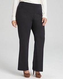 These Tahari Woman trousers flaunt a flattering banded waist and straight leg silhouette for a smart workday look. These Tahari Woman trousers flaunt a flattering banded waist and straight leg silhouette for a smart workday look.