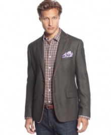 Contrast piping adds a modern edge to this classic blazer from Tallia Orange. Contrast piping adds a modern edge to this classic blazer from Tallia Orange.