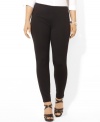 Lauren Ralph Lauren's flattering slim plus size pant is crafted in soft stretch ponte in an easy pull-on silhouette for chic, go-anywhere style