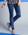 A streaky fade adds serious dimension to these dark wash skinny jeans from Celebrity Pink Jeans.