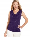 Shimmer from day to night in Charter Club's plus size sleeveless top, accented by a sequined front-- it's a perfect layering piece!