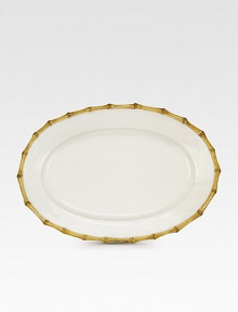 An elegant, sculptural and incredibly versatile platter is crafted in ceramic stoneware and finished with handpainted detail. From the Classic Bamboo Collection 13½ X 20 Dishwasher safe Imported An elegant, sculptural and incredibly versatile platter is crafted in ceramic stoneware and finished with handpainted detail. From the Classic Bamboo Collection 13½ X 20 Dishwasher safe Imported
