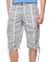 Change up your normal warm-weather pattern with these bold plaid messenger shorts from American Rag.