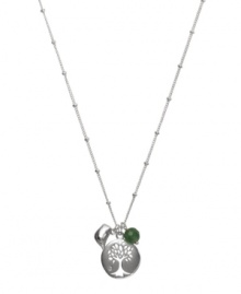 Add symbolic meaning to your style with this beautiful representative of growth and life. Fossil's tree of life pendant features a cut-out design accented by a dyed jade bead and small bird charm. Setting and chain crafted in silver tone mixed metal. Approximate length: 16 inches + 2-inch extender. Approximate drop: 3/4 inch.