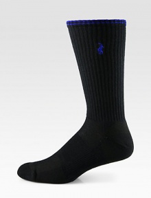 Comfortable ribbed-knit cotton blend, accented with signature polo embroidery.Mid-calf height63% polyester/24% cotton/10% olefin/2% other fibers/1% spandexMachine washImported Comfortable ribbed-knit cotton blend, accented with signature polo embroidery.Mid-calf height63% polyester/24% cotton/10% olefin/2% other fibers/1% spandexMachine washImported