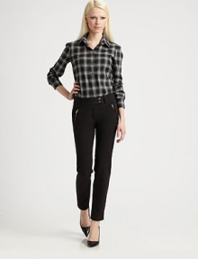 Multiple zipper details lend this sleek, impeccably tailored pair a modern edge.Self waistband with belt loopsZip fly with button tab closureSide zip pocketsAnkle zippersBack zip pocketsInseam, about 3248% cotton/48% modal/4% elastaneDry cleanMade in ItalyModel shown is 5'11 (180cm) wearing US size 4.OUR FIT MODEL RECOMMENDS ordering true size. Multiple zipper details lend this sleek, impeccably tailored pair a modern edge.Self waistband with belt loopsZip fly with button tab closureSide zip pocketsAnkle zippersBack zip pocketsInseam, about 3248% cotton/48% modal/4% elastaneDry cleanMade in ItalyModel shown is 5'11 (180cm) wearing US size 4.OUR FIT MODEL RECOMMENDS ordering true size.