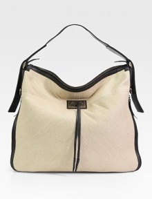 Woven hemp gives a boho feel to this roomy top-handle carryall finished with rich leather trim.Top handle, 3¾ dropTop zip closureExpandable zip gussetsOne inside zip pocketTwo inside open pocketsSating lining16½W X 15¾H X 4¾DMade in Italy Woven hemp gives a boho feel to this roomy top-handle carryall finished with rich leather trim.Top handle, 3¾ dropTop zip closureExpandable zip gussetsOne inside zip pocketTwo inside open pocketsSating lining16½W X 15¾H X 4¾DMade in Italy