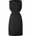 Seductive black dress in fine viscose - Classic case cut- Hem falls at the knee - Concealed zip at back - Sexy choice for parties and evening events - Wear with stilettos and clutch