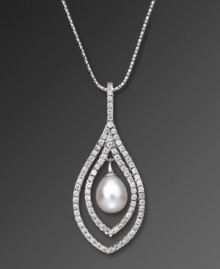 Encircled by sparkling cubic zirconias (7/8 ct. t.w.) and set in platinum over sterling silver, CRISLU's freshwater pearl pendant necklace (6-1/2 to 8 mm) makes a stunning statement. Approximate length: 16 inches + 2-inch extender. Approximate drop: 2 inches. Encircled by sparkling cubic zirconias (7/8 ct. t.w.) and set in platinum over sterling silver, CRISLU's freshwater pearl pendant necklace (6-1/2 to 8 mm) makes a stunning statement. Approximate length: 16 inches + 2-inch extender. Approximate drop: 2 inches.