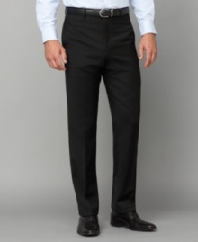 A crucial part of any man's wardrobe, this slim-fit flat front pant puts the comfort back into business corporate. A crucial part of any man's wardrobe, this slim-fit flat front pant puts the comfort back into business corporate.