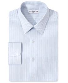 Keep it clean-and crisp-with stripes on this Bill Blass dress shirt.