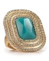 From nail art to glistening jewels, these days the hands have it. Rock this Aqua cocktail ring to draw attention to your digits.