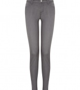 Inject high style to your casual basics with these trend-right grey jeans from J Brand - Classic five-pocket styling, skinny, straight leg - Pair with an oversized tee, a draped front leather jacket, and platforms of flats