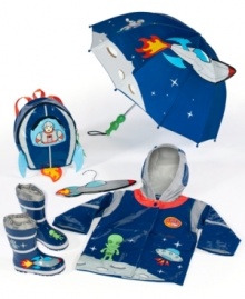 Pack for blast off. He can stow all his necessary gear for his adventures with this Kidorable backpack. His things will stay protected from the rain with a polyurethane coating on the outside. Pack for blast off. He can stow all his necessary gear for his adventures with this Kidorable backpack. His things will stay protected from the rain with a polyurethane coating on the outside.