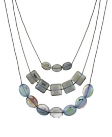 Add a touch of nature in this organic style. Kenneth Cole New York necklace features three stunning rows of square and oval-cut green beads strung from hematite tone mixed metal chains. Approximate length: 16 inches + 3-inch extender. Add a touch of nature in this organic style. Kenneth Cole New York necklace features three stunning rows of square and oval-cut green beads strung from hematite tone mixed metal chains. Approximate length: 16 inches + 3-inch extender.