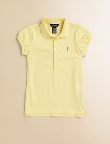 A longer button placket adds chic style to this classic mesh cotton design, mercerized for a soft sheen. Polo collar Short puff sleeves Button placket Embroidered logo pony on chest Side slits Uneven hem 98% cotton/2% elastane Machine wash Imported A longer button placket adds chic style to this classic mesh cotton design, mercerized for a soft sheen. Polo collar Short puff sleeves Button placket Embroidered logo pony on chest Side slits Uneven hem 98% cotton/2% elastane Machine wash Imported