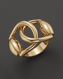 Interlocking bits give this 18K yellow gold ring bold equestrian style. Interlocking bits give this 18K yellow gold ring bold equestrian style.