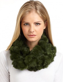 THE LOOKLush pieced rabbit fur pompoms are strung togetherInfinity loop designTHE FIT9W X 13LTHE MATERIALDyed rabbit furCARE & ORIGINDry clean by fur specialistImportedFur origin: China