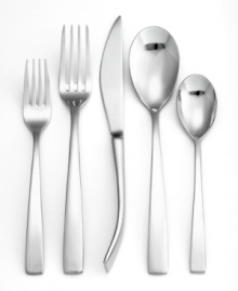 Innovative design and a bright mirror finish give the Ginkgo President flatware set a commanding presence at modern tables. Elongated silhouettes and a funky standing knife define service for 8 plus coordinating servers. Innovative design and a bright mirror finish give the Ginkgo President flatware set a commanding presence at modern tables. Elongated silhouettes and a funky standing knife define service for 8 plus coordinating servers.
