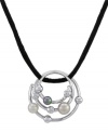 Beauty inspired by nature. This Majorica necklace features a seashell-like swirl of organic man-made pearls (4-6 mm) and cubic zirconia accents. Pendant crafted from sterling silver and suspended from black leather cord. Approximate length: 14 inches. Approximate drop: 1 inch.