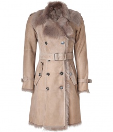 Luxury and warmth come together in this camel-colored shearling coat - Designed in lamb leather with a narrow trench silhouette, double-button closures and belted waistline - Features a large fur collar - A fashionable lifetime investment for feminine winter looks - Wear with everything from jeans to cocktail dresses Luxury and warmth come together in this camel-colored shearling coat - Designed in lamb leather with a narrow trench silhouette, double-button closures and belted waistline - Features a large fur collar - A fashionable lifetime investment for feminine winter looks - Wear with everything from jeans to cocktail dresses