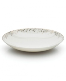 Fringed with shimmering leaves of platinum and mica, this bone china soup bowl turns your table into a springtime utopia. Its sleek coupe shape is a vision of modern elegance in platinum-banded white. Fringed with shimmering leaves of platinum and mica, this bone china soup bowl turns your table into a springtime utopia. Its sleek coupe shape is a vision of modern elegance in platinum-banded white.