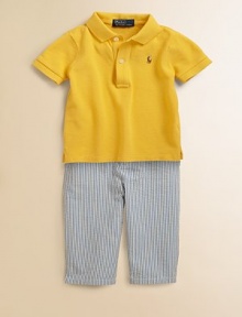 A truly timeless set, a classic polo shirt is paired with a lightweight seersucker pant and a madras belt for a perfect preppy ensemble. Shirt Ribbed polo collarShort sleevesFront buttonsEven vented hem Pants Front button closureZip flyElastic waistband with matching double D-ring beltSide on-seam pocketsBack right welt pocketSewn hemCottonMachine washImported Please note: Number of buttons may vary depending on size ordered. A truly timeless set, a classic polo shirt is paired with a lightweight seersucker pant and a madras belt for a perfect preppy ensemble. Shirt Ribbed polo collarShort sleevesFront buttonsEven vented hem Pants Front button closureZip flyElastic waistband with matching double D-ring beltSide on-seam pocketsBack right welt pocketSewn hemCottonMachine washImported Please note: Number of buttons may vary depending on size ordered.
