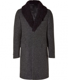 With a classic cut and sophisticated styling, this Ermanno Scervino coat injects urbane-cool into any look - Large textured knit collar, long sleeves, concealed front placket, flap pockets, thigh-length, back vent - Style with slim trousers, a patterned button down, and suede ankle boots