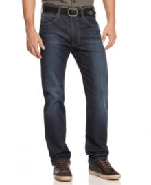 Turn down your tone with these medium dark-wash jeans from Armani Jeans. Turn down your tone with these medium dark-wash jeans from Armani Jeans.