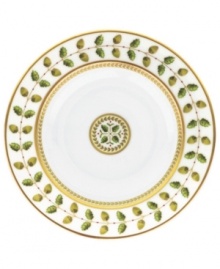 For any elegant holiday affair the Bernardaud Constance Dinnerware Collection makes for timeless presentation of your seasonal fare. Ornate design inspired by the Empire Period with gold outlined acorn and oak leaves that symbolize strength and longevity. A dash a sage rims each piece behind a golden laurel vine while touches of red with gold trim further complement the pattern. For any elegant holiday affair the Bernardaud Constance Dinnerware Collection makes for timeless presentation of your seasonal fare. Ornate design inspired by the Empire Period with gold outlined acorn and oak leaves that symbolize strength and longevity. A dash a sage rims each piece behind a golden laurel vine while touches of red with gold trim further complement the pattern.