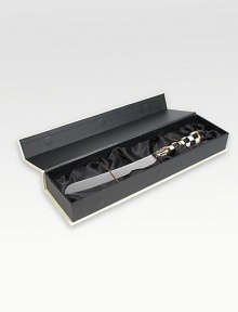 A beautifully handcrafted stainless steel cake knife with a ceramic handle in a checkerboard juxtaposition of ivory and onyx with gold luster. A stunning kitchen classic is fired three times for added strength to last a lifetime. Arrives in a satin-lined box Hand-painted and -glazed 13½ long Hand wash Made in USA A beautifully handcrafted stainless steel cake knife with a ceramic handle in a checkerboard juxtaposition of ivory and onyx with gold luster. A stunning kitchen classic is fired three times for added strength to last a lifetime. Arrives in a satin-lined box Hand-painted and -glazed 13½ long Hand wash Made in USA