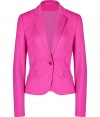 With its sharply tailored fit and timeless classic styling, Hugos bright blazer is a workweek essential - Peaked lapel, long sleeves, buttoned cuffs, single button closure, front flap pockets - Slightly shorter, tailored fit - Pair with a crisp white shirt and jeans, or dress up for work with a pencil skirt and peep-toes