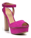 In vibrant pink, the soft suede Silvia platforms take center stage. From Aqua.