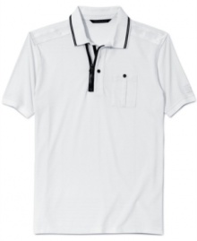 Prep goes urban with a short-sleeved polo from Sean John that puts a zipper where the tired old button-through used to be. Prep goes urban with a short-sleeved polo from Sean John that puts a zipper where the tired old button-through used to be.