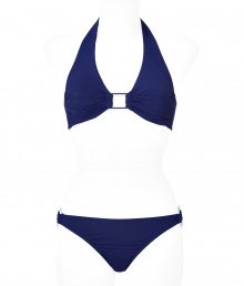 Bring the sexy to your poolside style with this chic bikini from Melissa Odabash - Triangle halter top with rectangular charm cut-out detail, slim fit bottoms with side rectangular charm cut-out detail- Pair with a sheer caftan, wedge heels, and a floppy hat Bring the sexy to your poolside style with this chic bikini from Melissa Odabash - Triangle halter top with rectangular charm cut-out detail, slim fit bottoms with side rectangular charm cut-out detail- Pair with a sheer caftan, wedge heels, and a floppy hat