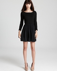 This Thakoon Addition dress expertly mixes textures with a ribbed sweater top and silk pleated skirt.