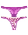 A solid or printed thong with intricate lace trim and logo stamped waistband.