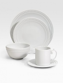 An elegantly detailed dinner plate is made entirely by hand in fine Limoges porcelain with a raised pearl border. From the Perlee White Collection Porcelain 10½ diam. Dishwasher safe Imported An elegantly detailed dinner plate is made entirely by hand in fine Limoges porcelain with a raised pearl border. From the Perlee White Collection Porcelain 10½ diam. Dishwasher safe Imported