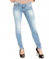 Exposed-zipper pockets add edge to these GUESS skinny jeans  -- a perfect new addition to your denim wardrobe!