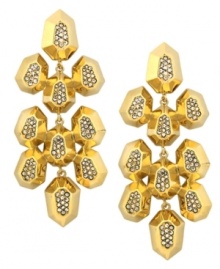 Fashionably faceted. A unique faceted design adds a distinctive dimension to Vince Camuto's chic chandelier earrings. Embellished with glittering glass accents, they're crafted in gold tone mixed metal. Approximate drop: 2-3/4 inches.