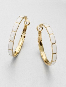 Add interest with this glossy design in 14k goldplating. Plastic accents14k goldplated brassLength, about 1.25Hinged post backImported Add interest with this glossy design in 14k goldplating. Plastic accents14k goldplated brassLength, about 1.25Hinged post backImported