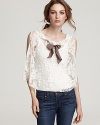 Free People Top - Fly Away Lace Bow Neck