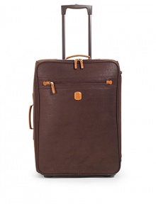 THE LOOKTwo-wheel trolleyLeather side and top handlesRetractable locking handleRemovable luggage tagOne outside zip compartmentZip-around closureOne inside zip compartmentTwo plastic bottom feetFour protective side feetOne inside zip pocketTHE MEASUREMENTSide and top handles, 1 dropLocking handle, 17 drop17W X 24H X 9DTHE MATERIALPVCLeather trimFully linedORIGINImported THE LOOKTwo-wheel trolleyLeather side and top handlesRetractable locking handleRemovable luggage tagOne outside zip compartmentZip-around closureOne inside zip compartmentTwo plastic bottom feetFour protective side feetOne inside zip pocketTHE MEASUREMENTSide and top handles, 1 dropLocking handle, 17 drop17W X 24H X 9DTHE MATERIALPVCLeather trimFully linedORIGINImported