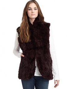 THE LOOKStand-up collarFront hook and eye closureSleevelessFront slash pocketsTHE FITAbout 26 from shoulder to hemTHE MATERIALDyed rex rabbit furFully linedCARE & ORIGINDry clean by fur specialistImportedFur origin: China THE LOOKStand-up collarFront hook and eye closureSleevelessFront slash pocketsTHE FITAbout 26 from shoulder to hemTHE MATERIALDyed rex rabbit furFully linedCARE & ORIGINDry clean by fur specialistImportedFur origin: China