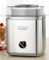 When they're screaming for ice cream, give them what they want with this sleek and compact ice cream maker. They won't have to wait long - 25 minutes is all it takes for the heavy-duty motor to mix up creamy frozen desserts or drinks. The double-insulated freezer bowl holds up to 2 quarts and a large ingredient spout provide plenty of room to add your favorite mix-ins. Housed in shining brushed stainless steel, this appliance looks great on any countertop.